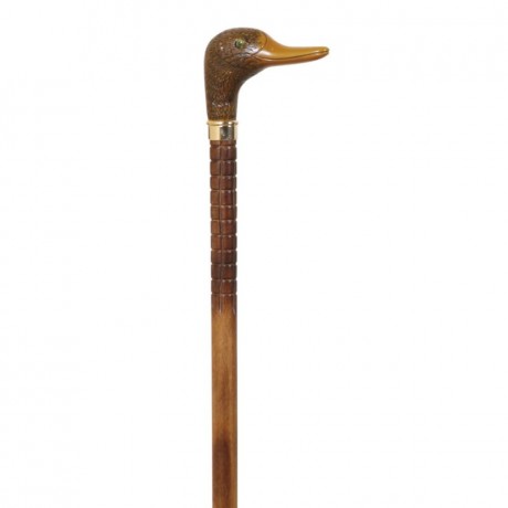 Bastón Haya Tallada con Puño Pato Imitación Madera
