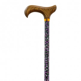 Bastón Extensible Estampado con Flores Pequeñas Y Empuñadura de Madera