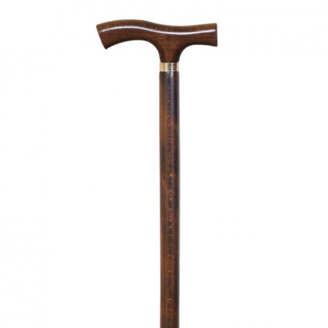 Bastón de Madera Haya Tallada, con Anillo Dorado