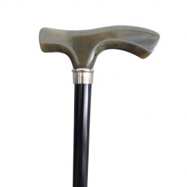 Bastón Negro de Madera Haya con Anillo Plateado y Empuñadura Metacrilato Color Verdoso