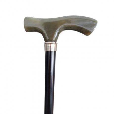 Bastón Negro de Madera Haya con Anillo Plateado y Empuñadura Metacrilato Color Verdoso