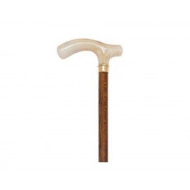 Bastón haya marrón con puño Derby de metacrilato hueso